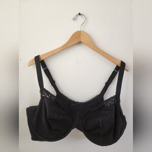 Savage X Fenty Cotton Essentials Lace Trim Bra Unlined Underwire Black 46DDD